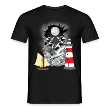 maritime, seagulls, seagull, lighthouse, sailing ship, boat - Men's T-Shirt - black - Front - AI Model Male 178 light (178cm)
