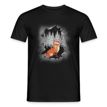 Renard de Noël Père Noël Père Noël Habitant de la forêt Père Noël - T-shirt homme - noir - Devant - AI Model Male 178 light (178cm)