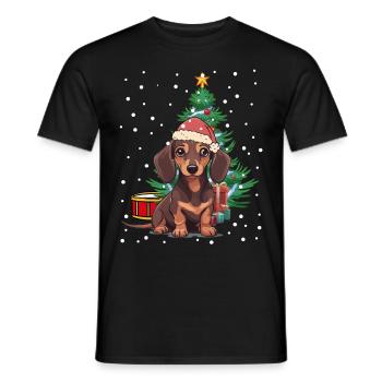 Dachshund Xmas Santa Claus Santa Claus Dog Dogs - Men's T-Shirt - black - Front - AI Model Male 178 light (178cm)