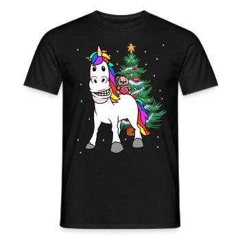 Unicorn Christmas Christmas Teddy Child Kids - Men's T-Shirt - black - Front - AI Model Male 178 light (178cm)