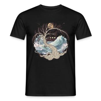 Nature Sea Waves Boat Ship Travel Ahoy - Men's T-Shirt - black - Front - AI Model Male 178 light (178cm)