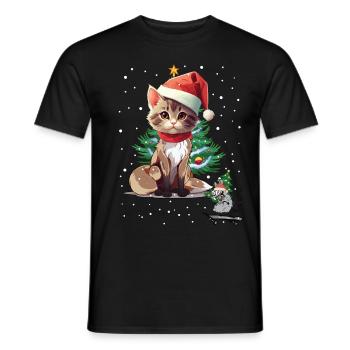 Funny Mouse Cat Pets Christmas Xmas Santa - Men's T-Shirt - black - Front - AI Model Male 178 light (178cm)