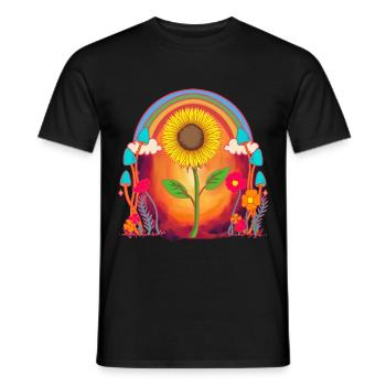 Rainbow Sun Sunflower Garden Summer Nature - Men's T-Shirt - black - Front - AI Model Male 178 light (178cm)