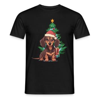 Teckel Noël Noël Noël Chien Chiens - T-shirt homme - noir - Devant - AI Model Male 178 light (178cm)