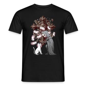 Halloween Ghost Ghost Crosses Crucifix Cat - Men's T-Shirt - black - Front - AI Model Male 178 light (178cm)