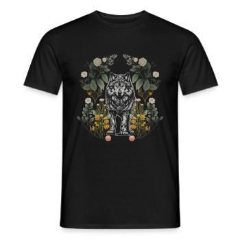 Nature Wolf Wolves She-Wolf Flowers Fairy Tale Children - Men's T-Shirt - black - Front - AI Model Male 178 light (178cm)