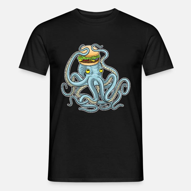 Krake Cheeseburger - Männer T-Shirt - Schwarz