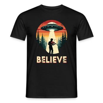Viola Viola Violin Alien UFO Believe Retro - Men's T-Shirt - black - Front - AI Model Male 178 light (178cm)