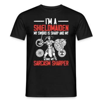Shieldmaiden Lagertha Germanic Warrior - Men's T-Shirt - black - Front - AI Model Male 178 light (178cm)