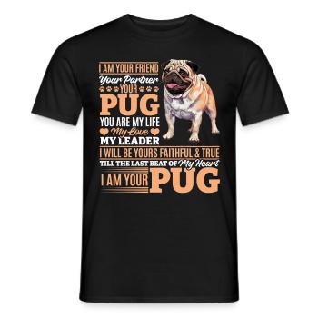 Mignon propriétaire de chien carlin - T-shirt homme - noir - Devant - AI Model Male 178 light (178cm)