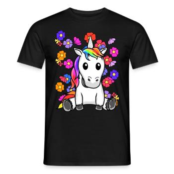 Rétro Licorne Fleurs Été Enfant Enfants Cheval - T-shirt homme - noir - Devant - AI Model Male 178 light (178cm)