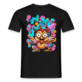 Poulet Poulets Printemps Fleurs Papillons Drôle - T-shirt homme - noir - Devant - AI Model Male 178 light (178cm)