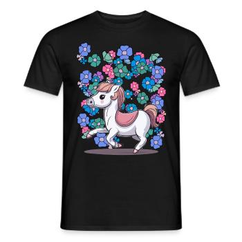 Bébé Poney Cheval Chevaux Enfants Enfant Fleurs - T-shirt homme - noir - Devant - AI Model Male 178 light (178cm)
