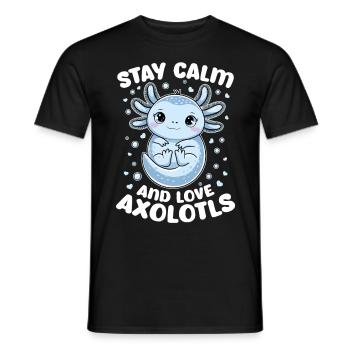 Cute Axolotl Stay Calm and Love Axolotls - Men's T-Shirt - black - Front - AI Model Male 178 light (178cm)