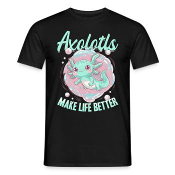Cute Axolotl Axolotls Make Life Better - Men's T-Shirt - black - Front - AI Model Male 178 light (178cm)