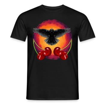 Rockabilly Crow Crows Cherry Cherries Fruit - Men's T-Shirt - black - Front - AI Model Male 178 light (178cm)