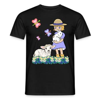 Children Child Girl Sheep Sheep Lamb Easter - Men's T-Shirt - black - Front - AI Model Male 178 light (178cm)