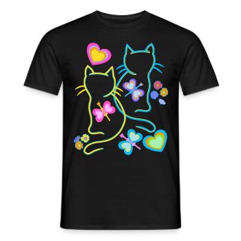 Summer Cats Cat Children Child - Men's T-Shirt - black - Front - AI Model Male 178 light (178cm)