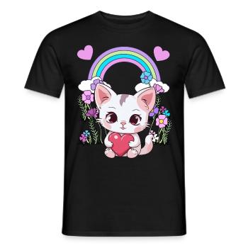 Arc-en-ciel Chaton Chat Chats Enfants Enfant Bébé - T-shirt homme - noir - Devant - AI Model Male 178 light (178cm)