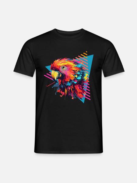 Bunter Papagei Farbspritzer - Männer T-Shirt - Schwarz