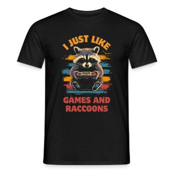 Raccoon Gaming Video Games Gamer - Men's T-Shirt - black - Front - AI Model Male 178 light (178cm)