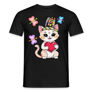 Hippie Cat Cats Kids Child Hippies - Men's T-Shirt - black - Front - AI Model Male 178 light (178cm)