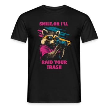 Waschbär mit Sonnenbrille und Kamera - Männer T-Shirt - Schwarz - Vorne - AI Model Male 178 light (178cm)