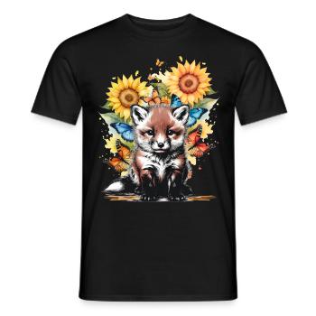 Fox Foxes Nature Flowers Child - Men's T-Shirt - black - Front - AI Model Male 178 light (178cm)