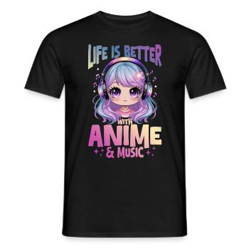 Anime & Music Kawaii - Men's T-Shirt - black - Front - AI Model Male 178 light (178cm)