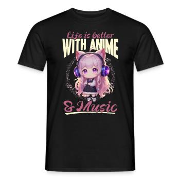 Anime & Music Kawaii - Men's T-Shirt - black - Front - AI Model Male 178 light (178cm)