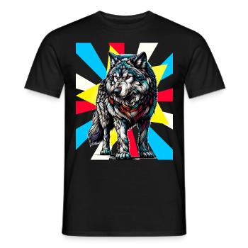Tatouage rétro loup loups husky chien chiens - T-shirt homme - noir - Devant - AI Model Male 178 light (178cm)