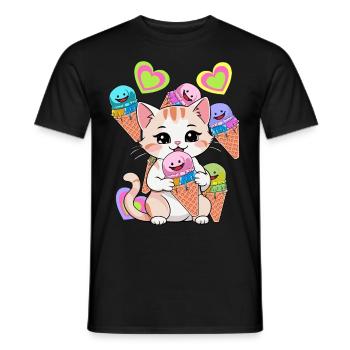 Chat Chats Glace Crème Enfants Enfant Bébé Bambins - T-shirt homme - noir - Devant - AI Model Male 178 light (178cm)