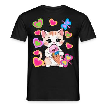 Cats Cat Cream Kids Child Retro 80s - Men's T-Shirt - black - Front - AI Model Male 178 light (178cm)