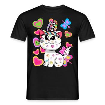 Chat Chats Hippie Hippies Chaton - T-shirt homme - noir - Devant - AI Model Male 178 light (178cm)