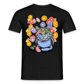 Chat Chats Chat domestique Fleurs Enfants Enfant - T-shirt homme - noir - Devant - AI Model Male 178 light (178cm)
