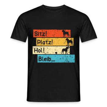 Hund Dogge Herrchen Retro lustig - Männer T-Shirt - Schwarz - Vorne - AI Model Male 178 light (178cm)
