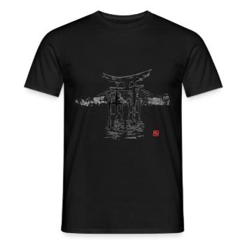 The torii of Itsukushima shrine in the mist - Men's T-Shirt - black - Front - AI Model Male 178 light (178cm)