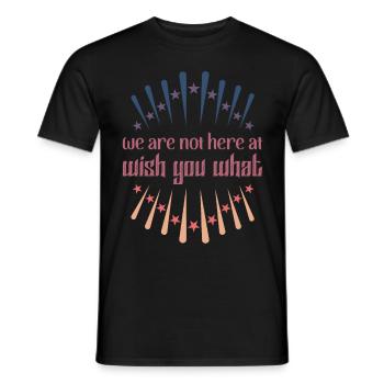 We are not here at wish you what Denglisch Retro - Männer T-Shirt - Schwarz - Vorne - AI Model Male 178 light (178cm)