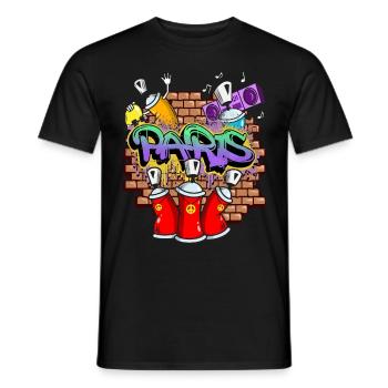 Paris France City Graffiti Sprayer Skater - Men's T-Shirt - black - Front - AI Model Male 178 light (178cm)