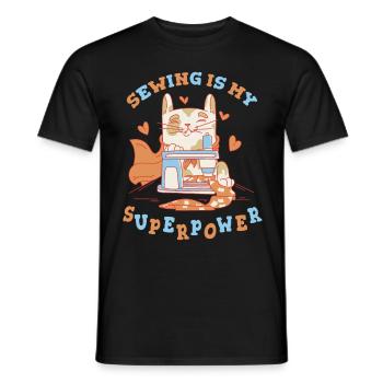 Sewing Cat Sewing Machine Sewing Is My Superpower - Men's T-Shirt - black - Front - AI Model Male 178 light (178cm)