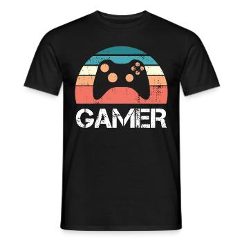 Gamer Retro Sunset Gaming Controller Gift for Boys - Men's T-Shirt - black - Front - AI Model Male 178 light (178cm)
