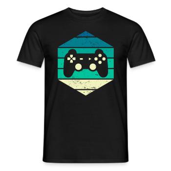 Video Gamer Vintage Sunset Gaming Controller - Men's T-Shirt - black - Front - AI Model Male 178 light (178cm)
