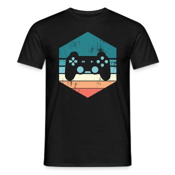 Gaming Sunset Gift for Video Gamer Nerd - Men's T-Shirt - black - Front - AI Model Male 178 light (178cm)