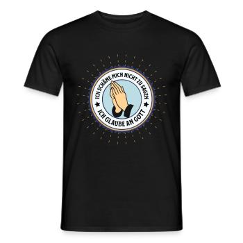 Ich schäme mich nicht zu sagen, Ich glaube an Gott - Männer T-Shirt - Schwarz - Vorne - AI Model Male 178 light (178cm)