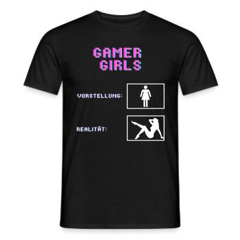 Gamer Girls Vorstellung vs. Realität Gaming Gamer - Männer T-Shirt - Schwarz - Vorne - AI Model Male 178 light (178cm)