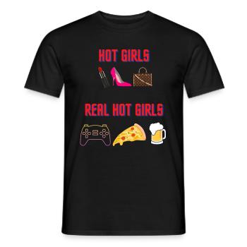 Hot Girls Vs. Real Hot Girls Lipstick vs. Pizza - Männer T-Shirt - Schwarz - Vorne - AI Model Male 178 light (178cm)