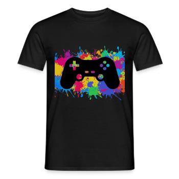 Gamer Gaming Controller Bunt rainbow Game Geschenk - Männer T-Shirt - Schwarz - Vorne - AI Model Male 178 light (178cm)