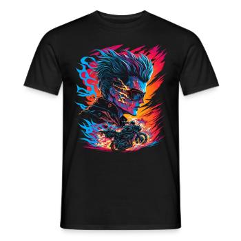 Ghostrider Illustration Moto Synthwave Art - T-shirt homme - noir - Devant - AI Model Male 178 light (178cm)