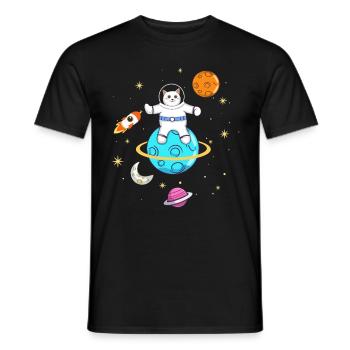 Astronaut Lovers Cat Owners - Men's T-Shirt - black - Front - AI Model Male 178 light (178cm)