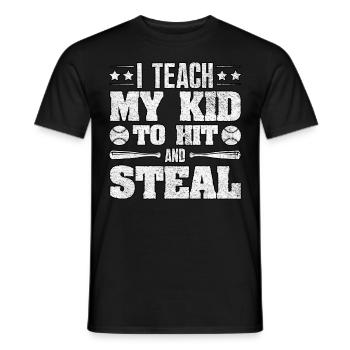 J’apprends à mon enfant à frapper et à voler un parent de baseball - T-shirt homme - noir - Devant - AI Model Male 178 light (178cm)